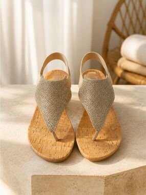 Silver Glitter Cork Thong Sandals - Women